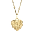 Golden heart pendant necklace in stainless steel with organic texture and beaded chain - Leaf Vein Pattern Heart Style (KN235267-Z)