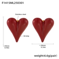 Detailed size chart of red enamel heart earrings with stainless steel specifications - Heart / Red