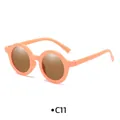 Kids round matte orange frame sunglasses with dark brown lenses for children ages 1-8 - Frosted Orange Frame Tea Lens