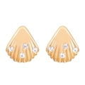 French vintage shell-shaped stud earrings with gold plating and sparkling crystals - KC Gold Stud Earrings (S367)