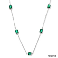 Silver plated stainless steel anklet with five emerald green rectangular zircons - Necklace / Silver Green Gemstone Style (PDD093)