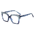 Occhiali quadrati anti-luce blu in tartaruga blu con eleganti dettagli glitterati - Montatura Leopardo Blu