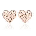 Detailed macro view of hollow heart stud earrings in rose gold finish with mirror reflection - 257/Geometric Heart / Rose Gold
