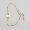 Golden letter T charm bracelet with hollow round pendant and adjustable fine chain - Gold T