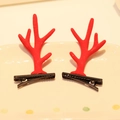 Pair of red flocked reindeer antler hair clips with black metal pins for Christmas - Hair Clip 2# (Pair)