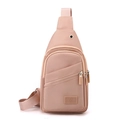Bolso de pecho rosa de nailon para mujer con múltiples cremalleras y correa ajustable - Rosa