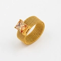 Mesh texture titanium steel ring with champagne square zirconia in a 45-degree angle view - Champagne
