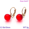 Rose gold earrings featuring a faceted 10mm red crystal bead for women, 18x10mm size - Rose Gold Red