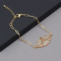 Close-up of golden paperclip chain bracelet with multicolor zircon evil eye charm - Marquise Micro Pave Evil Eye Bamboo/Paperclip Chain / Gold/Multicolor