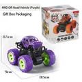 Purple inertia 4WD toy off-road car with green tires and product size markings - Purple (Boxed)