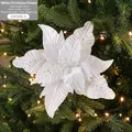 Sparkling white flocked artificial Christmas poinsettia flower for tree decoration - White