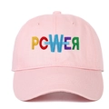 Pink cotton baseball cap with colorful POWER embroidery and curved brim for outdoor sports - Adjustable / Pink