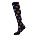 Knee-high black compression socks with vibrant multi-colored polka dots pattern - Colorful Big Dots