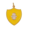 Yellow enamel shield pendant featuring a Hamsa Hand design with white zircon stones - Yellow-Shield Hamsa Hand