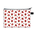 Pink strawberry print makeup bag with zipper closure and black side handle detail - Strawberry Heart Red Theme (08)