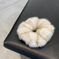 Plush faux mink fur hair scrunchie with light leopard pattern for autumn and winter - Plush Scrunchie / Off White