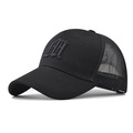 Classic black cotton trucker hat with 3D gothic embroidery and breathable mesh back - Black With Black Letters