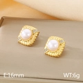 Golden square pearl earrings with rhinestones measuring 16mm and weighing 6g - Style C Gold Square (KE115671-KFC)