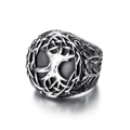Vintage stainless steel Tree of Life ring with antique silver finish in retro hip hop style - US 7 / Oxidized Silver (23507)