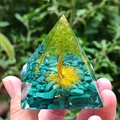Orgonite pyramid with tree of life and green turquoise crystals held in hands - 11-Turquoise Tree of Life