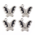 Detailed view of 4 butterfly pendants with black enamel and white rhinestones - White K - Black