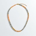 Detail of bohemian colorful beaded necklace with golden clasp and extender chain - Orange Grey Disk Beaded / 38+5cm