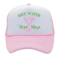 Pink and white Save Water Drink Margs trucker hat with breathable mesh and cocktail print - Adult - Adjustable / Pink + White