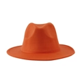 Classic bright orange wide brim felt fedora hat with elegant stitched edge for unisex style - One Size (58cm) / Orange Red