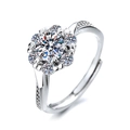 Adjustable silver ring with round flower cluster moissanite setting and open band - Silver Flower Cluster Style(GL0012)