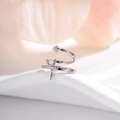 Minimalist silver double-layered open ring with starburst motifs and zircon inlays - Single Star Style / Silver