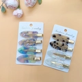 Set of 8 colorful acetate hair clips with leopard and marble patterns on display card - Muqing 8-Piece Set