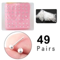 Detail view of 49 pairs of stainless steel stud earrings with clear plastic backings - 98 PCS Plain Smooth Silver Plated Studs Set