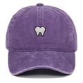 Vintage washed purple baseball cap with white tooth embroidery and curved brim for men - Purple