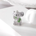 Cute grey flocked koala pendant with green leaf for DIY necklace earring jewelry making - Koala