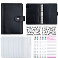 Black A6 PU leather budget binder set with zipper envelopes and category stickers - Standard Set-Black