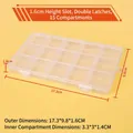 Transparent 15-compartment plastic storage box with double buckle locks for small parts - Type B 1.6 High Double Buckle 15-Compartment (17.3x9.8x1.6cm)
