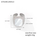 Silver titanium steel ring with square white shell inlay for women in free size - Steel Ring