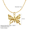 Golden hollow butterfly pendant necklace in titanium steel with thin snake chain - Gold-Butterfly Necklace (G2)