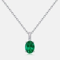 Elegant silver necklace with oval emerald green gemstone and sparkling zircon accents - Main Stone 6*8mm / Pendant Only (Green/Silver)