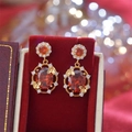 Orecchini a perno ovali in zircone rosso placcati oro 18K con farfalla in velluto - Orecchini a Farfalla con Zircone Rosso Ovale e Perno in Argento Sterling 925 (HE28295)