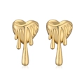 Polished 18K gold plated heart stud earrings with a unique melting liquid metal design - Gold Melting Heart Stud Earrings
