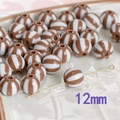 Brown and white striped 12mm acrylic macaron beads for DIY jewelry making - 12mm / Brown