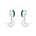 Silver stainless steel hoop earrings with green emerald zircons and shell butterfly pendant - Silver with Green Zirconia (PDE579)
