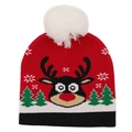 Gestrickte Weihnachtsmütze für Damen mit Rentier- und Schneeflockenmuster und Bommel - L / 13 Rot Rentier (5028366842502)
