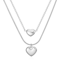 Collana doppia argentata con pendenti a cuore su catena snake e catena a maglie - Color Acciaio