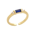 Minimalistische goudkleurige ring met rechthoekige blauwe steen en zirkonia - Open Verstelbaar / Donkerblauw
