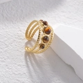 Three-layer braided 18K gold titanium steel open ring with four gradient tiger eye stones - Tiger Eye Gold