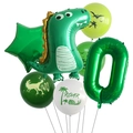 Green dinosaur party balloon set featuring number zero and roar print latex balloons - Set 0 / Green