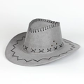 Light gray faux suede western cowboy hat with hand-stitched details and metal eyelets - Adjustable / Gray