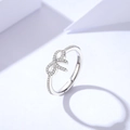 Sparkling S925 sterling silver bow ring with shimmering zircon stones in silver finish - Adjustable Open / White Zirconia